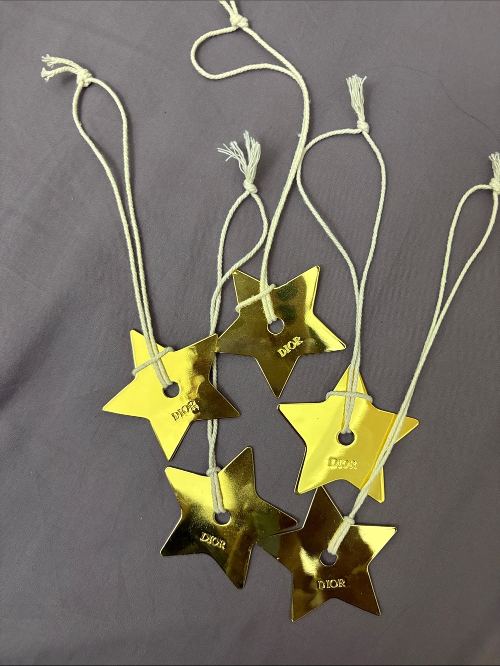 Dior Metallic Gold Star Gift Tags with Cream Cords